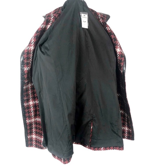 New with tag Express Women’s Red Black Houndstooth Tweed Wool Winter Peacoat - Picture 3 of 16